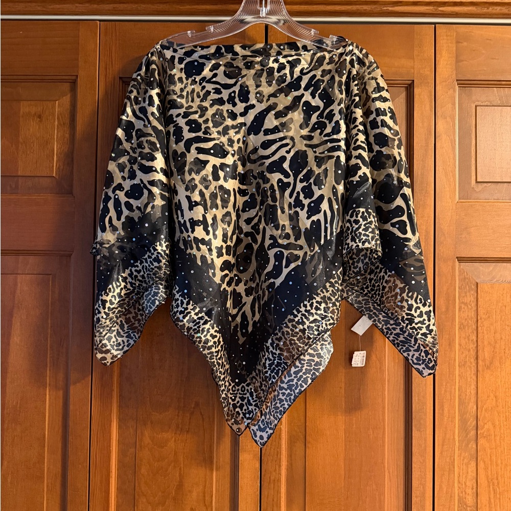 Leopard Print Square Scarf Poncho in Black and Tan NWT